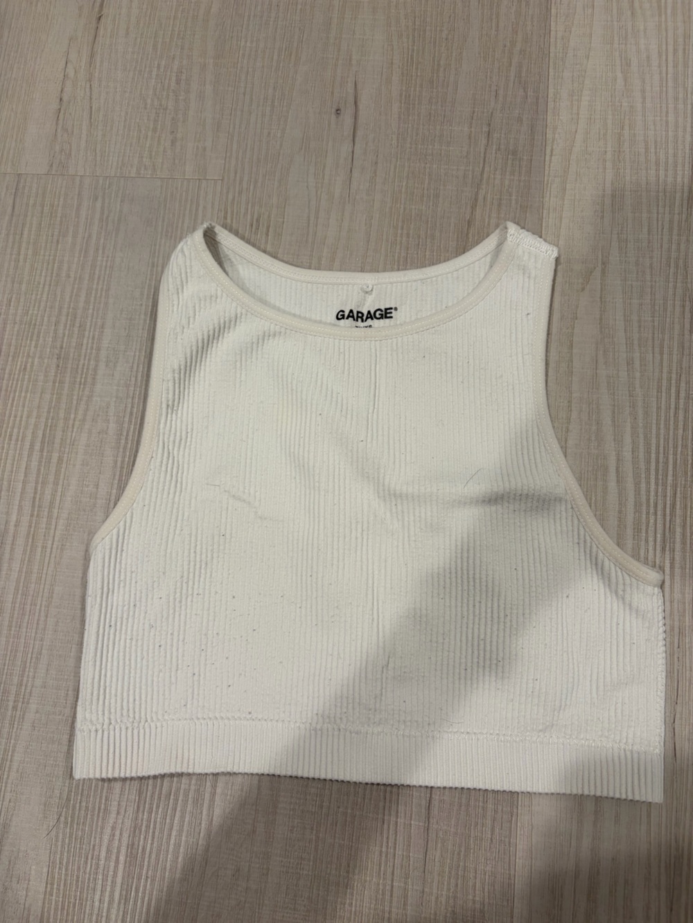 Garage White Ribbed Crop Tank Top